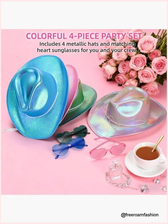 Set of 4 Holo Cowgirl Hat with Glasses, Rave Party main image 6